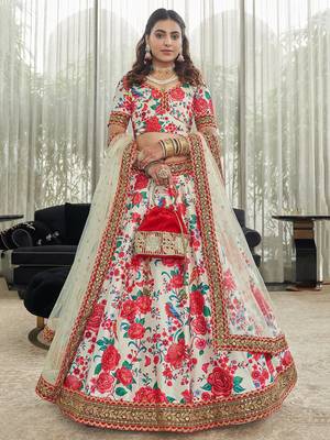 white zari and sequins embroidered floral art silk lehenga set choli with dupatta with dupatta 2