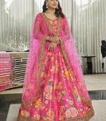 Gorgeous Deep Pink Zari and Sequins Embroidered Floral Art Silk Lehenga Choli with Dupatta
