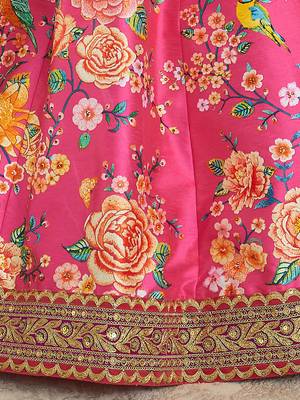 deep pink zari and sequins embroidered floral art silk lehenga set choli with dupatta with dupatta 5