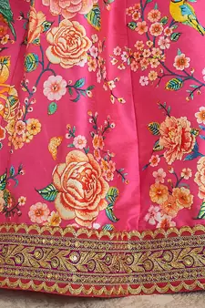 deep pink zari and sequins embroidered floral art silk lehenga set choli with dupatta with dupatta
