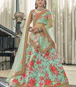 Gorgeous Mint Green Zari and Sequins Embroidered Floral Art Silk Lehenga Choli with Dupatta