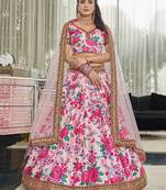 light pink zari and sequins embroidered floral art silk lehenga set choli with dupatta with dupatta