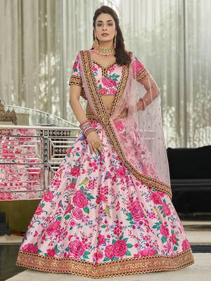light pink zari and sequins embroidered floral art silk lehenga set choli with dupatta with dupatta 3