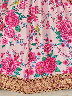 light pink zari and sequins embroidered floral art silk lehenga set choli with dupatta with dupatta 7