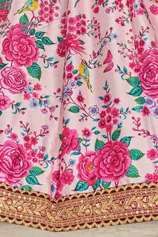 light pink zari and sequins embroidered floral art silk lehenga set choli with dupatta with dupatta