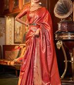 Rust woven silk saree with blouse