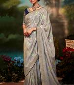Grey woven fancy fabric saree with blouse