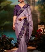 Lavender plain organza saree with blouse