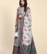 Light-grey digital print satin semi stitched lehenga