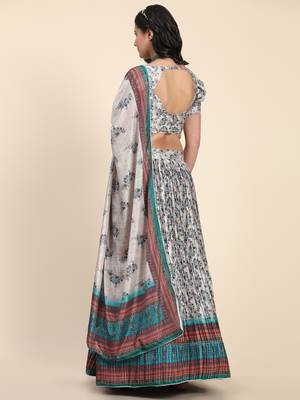 Light-grey digital print satin semi stitched lehenga 2
