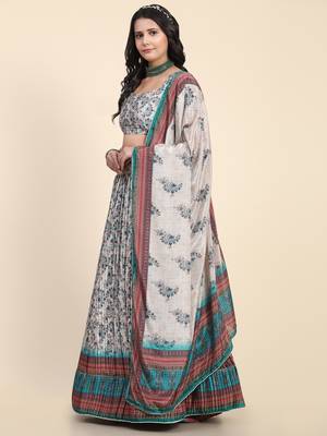Light-grey digital print satin semi stitched lehenga 3