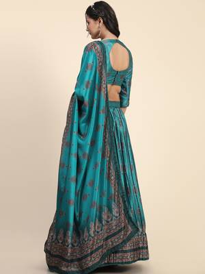 Light-turquoise digital print satin semi stitched lehenga 2