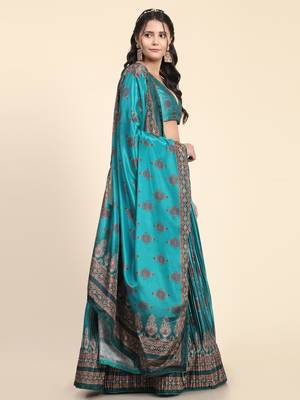 Light-turquoise digital print satin semi stitched lehenga 3