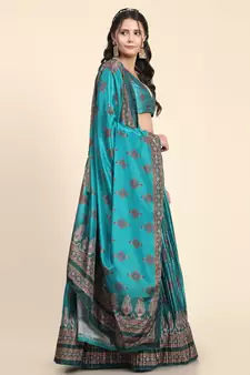 Light-turquoise digital print satin semi stitched lehenga