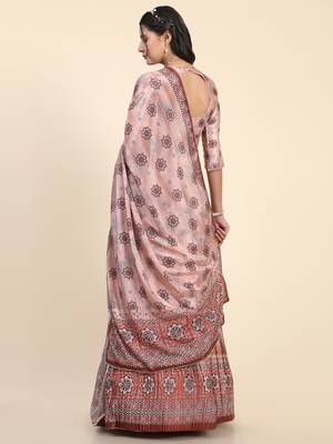 Light-peach digital print satin semi stitched lehenga 2