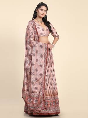Light-peach digital print satin semi stitched lehenga 3