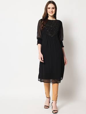 ARDITA Women Black Chiffon Embelllished kurti  1