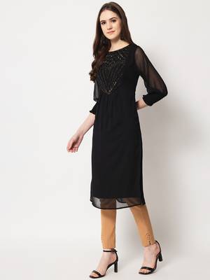 ARDITA Women Black Chiffon Embelllished kurti  3