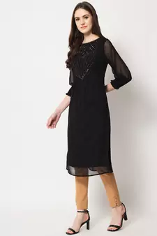 ARDITA Women Black Chiffon Embelllished kurti 