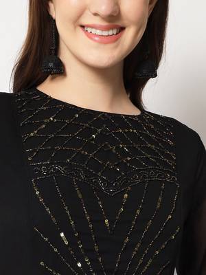 ARDITA Women Black Chiffon Embelllished kurti  4