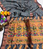 Grey Woven Soft Silk Saree With Blouse