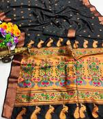Black hand woven silk saree with blouse