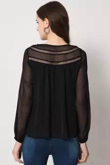 ARDITA Women Black Chiffon Embellished Top with Lace Detailing