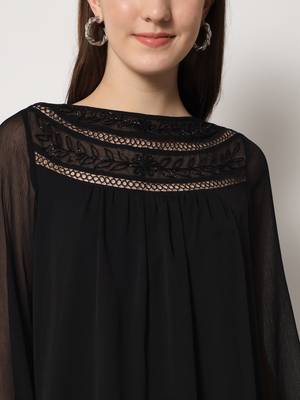 ARDITA Women Black Chiffon Embellished Top with Lace Detailing 4