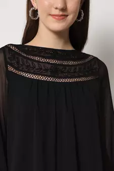 ARDITA Women Black Chiffon Embellished Top with Lace Detailing