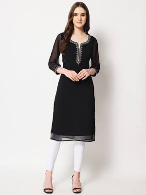 ARDITA Women Black Chiffon Zari Embroidered Kurti 1