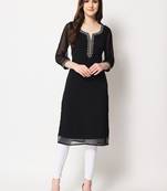 ARDITA Women Black Chiffon Zari Embroidered Kurti