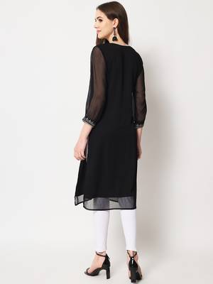 ARDITA Women Black Chiffon Zari Embroidered Kurti 2