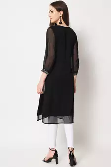 ARDITA Women Black Chiffon Zari Embroidered Kurti