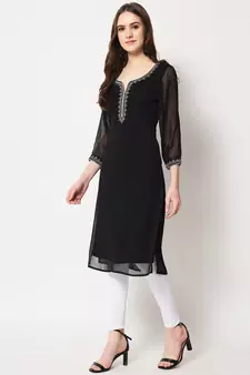 ARDITA Women Black Chiffon Zari Embroidered Kurti