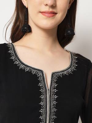 ARDITA Women Black Chiffon Zari Embroidered Kurti 4