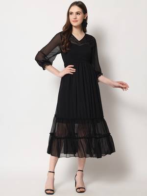 ARDITA Women Black Chiffon Cutdana Work Embellished Dress 1