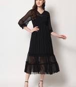 ARDITA Women Black Chiffon Cutdana Work Embellished Dress