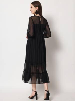 ARDITA Women Black Chiffon Cutdana Work Embellished Dress 2