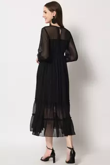 ARDITA Women Black Chiffon Cutdana Work Embellished Dress