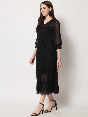 ARDITA Women Black Chiffon Cutdana Work Embellished Dress 3