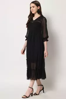 ARDITA Women Black Chiffon Cutdana Work Embellished Dress