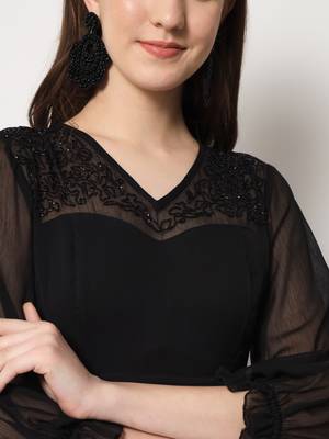 ARDITA Women Black Chiffon Cutdana Work Embellished Dress 4