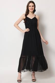 ARDITA Women Black Chiffon Embellished Open Back Dress