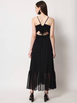 ARDITA Women Black Chiffon Embellished Open Back Dress 2