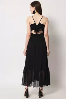 ARDITA Women Black Chiffon Embellished Open Back Dress