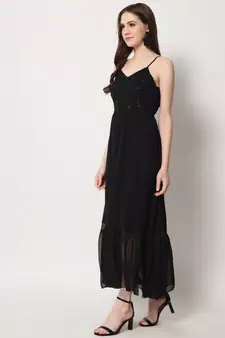 ARDITA Women Black Chiffon Embellished Open Back Dress