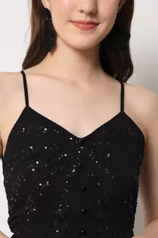 ARDITA Women Black Chiffon Embellished Open Back Dress
