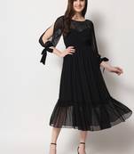 ARDITA Women Black Chiffon Designer Yoke Embellished Dress