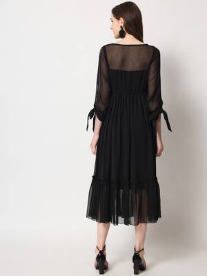 ARDITA Women Black Chiffon Designer Yoke Embellished Dress 2