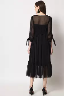 ARDITA Women Black Chiffon Designer Yoke Embellished Dress
